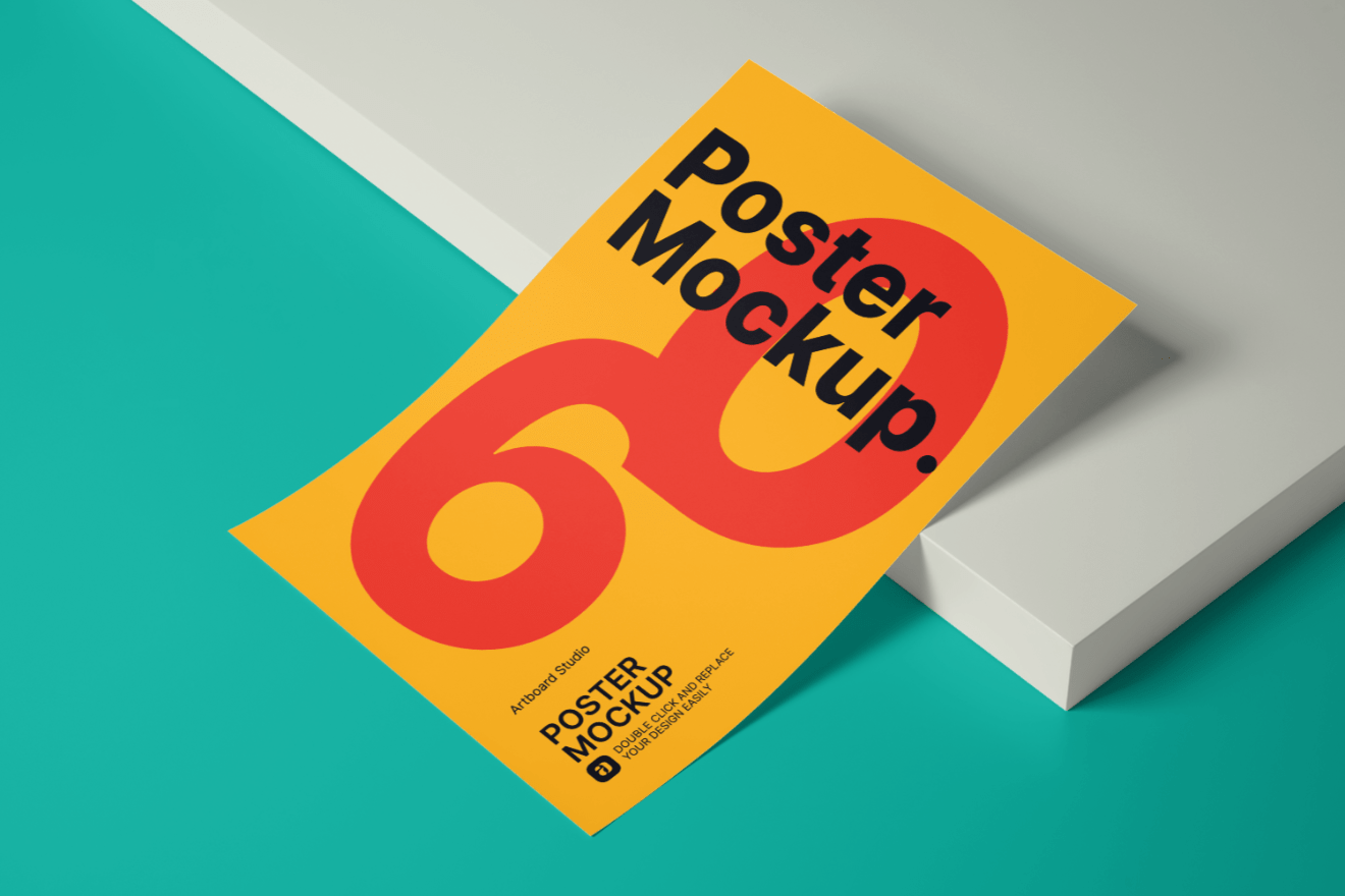 The freebie of the day is poster in hotel mockup. High Angle Perspective Poster Mockup Template