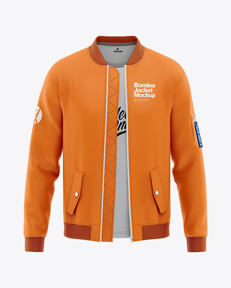 A great custom bomber jacket is magical for many reasons, and especially effective if layered over a hoodie.all over print (or sublimation) is so in right now, and our bomber jackets are extremely customizable: Men S Bomber Jacket With T Shirt Mockup Front View