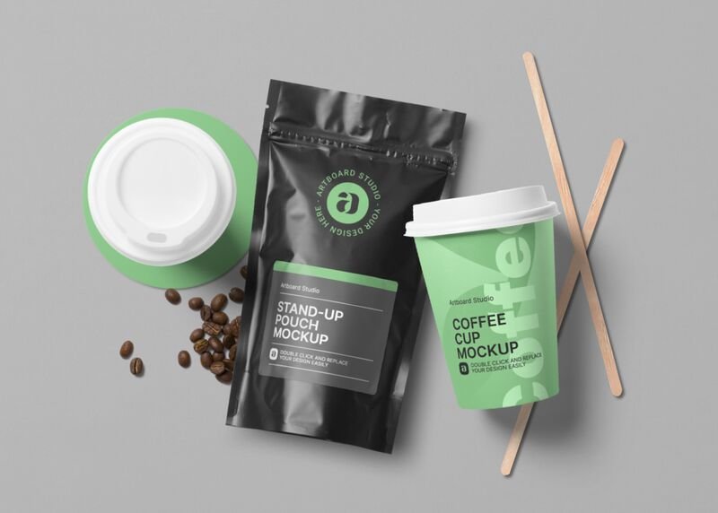 Three chocolate bars in kraft packaging mockup. Coffee Packaging Mockup Template